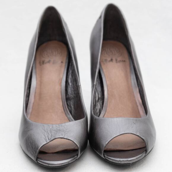 Elliott Lucca Metallic Pewter Gray Leather Braided Heels Size 6 - Picture 3 of 10